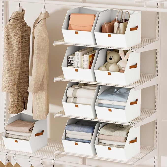 Fabric Closet Storage Cubes - 6 Pack Square Storage Bins with Dual Handles for Clothes, Towels, Toys, Cube Storage Organizers for Bedroom, Nursery, Shelves, Closet, Small Spaces, White