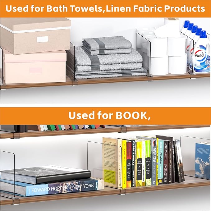 Clear Acrylic Shelf Dividers for Closet Organization - 4 Pack Closet Shelf Divider for Sweatshirt,Towel,Bag,Purse,Clothing,Sweater Organizer,Plastic Dividers and Separators for Shelves and Bedroom
