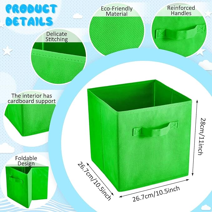 Yinder 12 Pcs Cube Storage Bin 11'' Storage Bins for Room Decor Colorful Bins Foldable Baskets for Nursery Organizer Boxes Fabric Boxes (Sky Blue, Green, Yellow, Dark Blue)