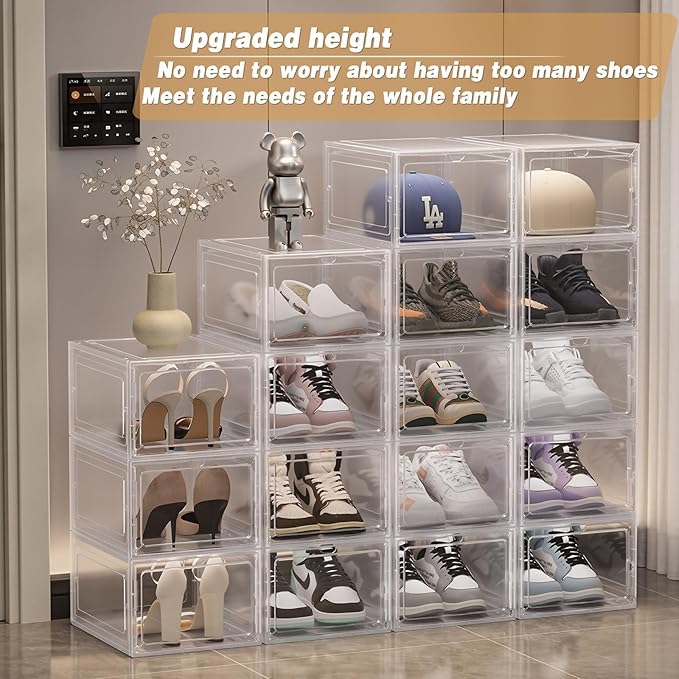 Clear Shoe Storage Boxes Stackable – Acrylic Shoe Box Organizer with Drop Front, Thicken & Sturdy Shoe Boxes for Kids Shoe Storage, Assemble Shoe Drawer Organizer, 5 Pack