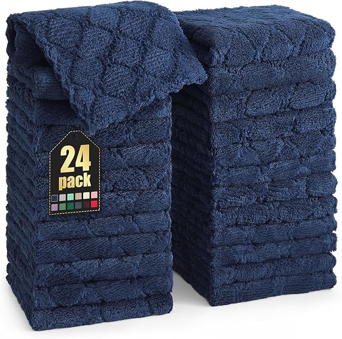 Homaxy 24 Pack Kitchen Dish Cloths (10 x 10 Inches, Navy Blue), Super Soft and Absorbent Coral Velvet Dish Towels, Nonstick Oil Fast Drying Microfiber Cleaning Cloth, No Lint Household Dishcloths