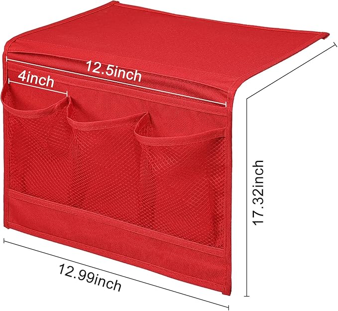 Surblue Bedside Caddy 4 Pockets Bedside Storage Organizer for TV Remote Control Phone Glasses Magazine (Red)