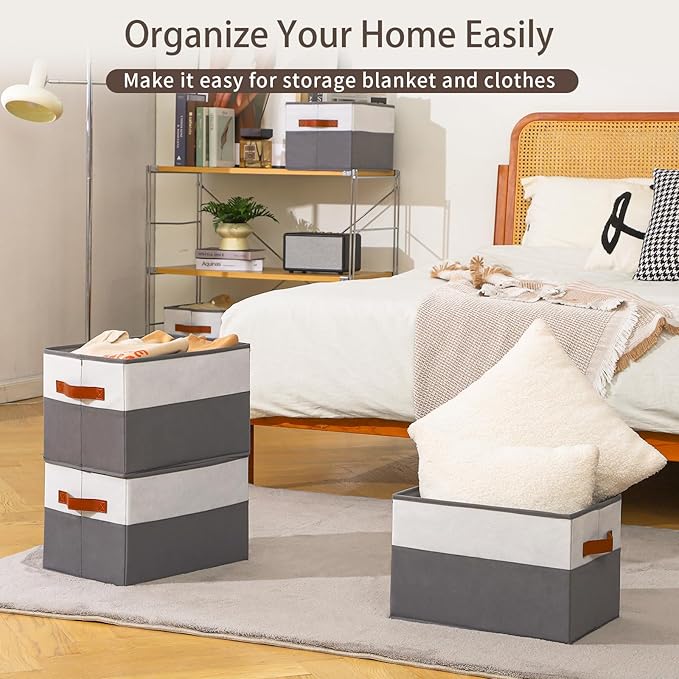 8 Pack Large Storage Bins with Handle,Storage Baskets for Shelves,Fabric Closet Organizer for Organizing Clothes Blanket,Collapsible Storage Bins,Sheet Organizers and Storage,14”x10”x9.5”