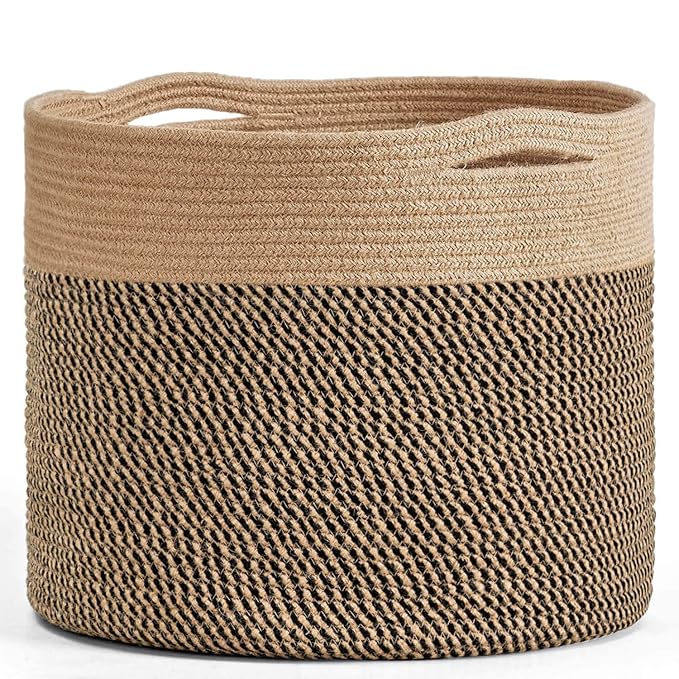 Goodpick Large Cotton Rope Basket 15.8"x15.8"x13.8" Wicker Basket for Blankets, Toy Storage for Living Room, Jute