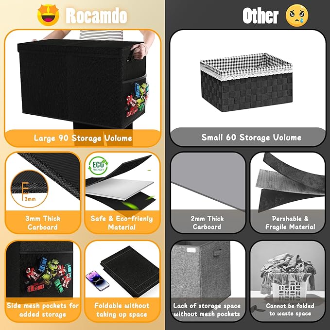 Large Toy Storage Box with Lid Divider, Sturdy Collapsible Toys Organizer Chest Kids Storage Bins Boxes Baskets for Boys, Girls, Nursery, Bedroom, Living Room, Playroom, 25"x13"x16", Black