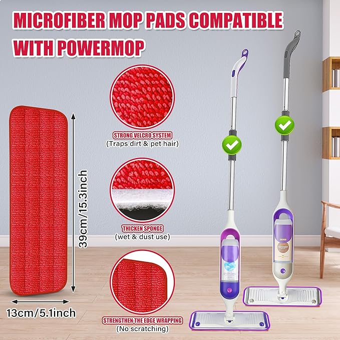 Spray Wet Mops for Hardwood Floor Cleaning: EXEGO Microfiber Dry Dust with 3 Washable Pads for Swiffer PowerMop - Flat Floor Mops with Sprayer for Wood Laminate Ceramic Tiles