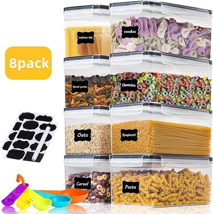 stusgo 3.2L (108 oz) 8PCS Airtight Food Storage Containers with Lids, BPA-Free Plastic Canisters for Pasta, Spaghetti & Kitchen Pantry Organization