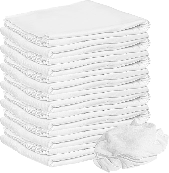 Nabob Wipers New Lint Free Cloth (300 Pack) - 100% Cotton Cleaning Rags Exact Cut - Premium White Rags for Cleaning House - White Rags for Dusting, Staining, Polishing, Painting 18"x18"