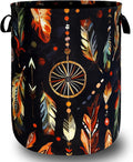 Boho Feather Printed Laundry Basket Foldable Oxford Cloth Colorful Laundry Hamper With Handle Portable Clothes Storage Organizer Basket 18.9 X 16.5 Inch Storage Bag For Laundry Room/Bathroom/Bedroom