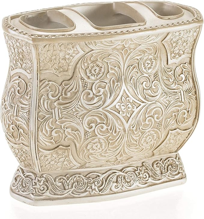 Creative Scents Victoria Beige Bathroom Accessories Set - Decorative Bathroom Accessory Set - 4 Piece Bathroom Set Features: Soap Dispenser, Toothbrush Holder, Tumbler, and Soap Dish