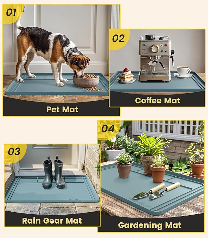 Wohbay Under Sink Mats for Kitchen Waterproof, 34" X 22" Or Smaller Cut to Fit Under Sink Drip Tray for Kitchen Bathroom Cabinets, Silicone Sink Liner Hold Up to 3.3 Gallons Liquid - Teal