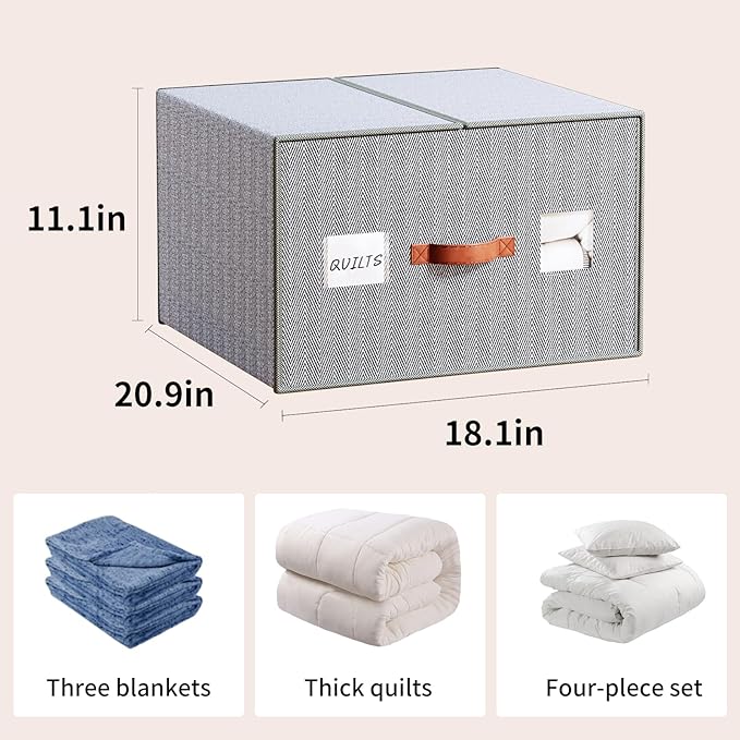 EE-RoomWorld 2 Pack Large Storage Bags for Comforters & Blankets, 70L Heavy-Duty blanket Organizers with Reinforced Walls ，Foldable 21"x18"x11" Space-Saving Design for Bedding Storage & sheet storage