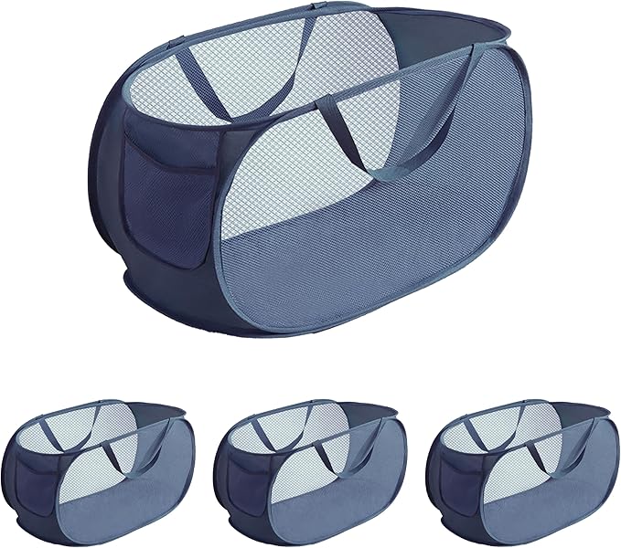 NarangOrnt 4 Pcs pop up laundry hamper Sturdy Large Capacity collapsible laundry basket,Laundry Room,Toy storage,Versatile Use-Home,Camping,Dorm,Hotel,Travel(Navy Blue)