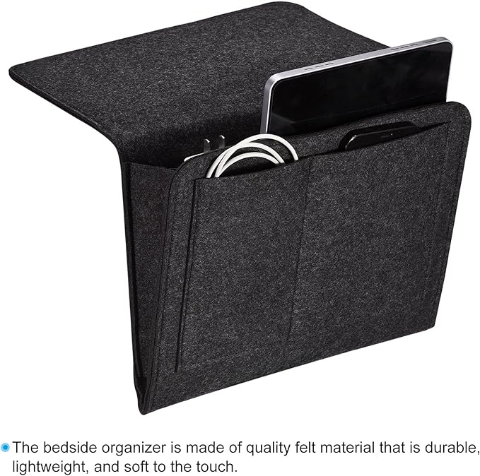 PATIKIL 11in Bedside Caddy, Bed Caddy Bedside Organizer Hanging 5 Pocket Soft Felt Bed Pockets Bedside Storage Organizer Remote Control Holder for Bedroom Phones Glasses, Grey