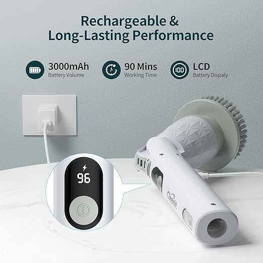 Electric Bathroom Scrubber with Long Handle, Electric Spin Scrubber Brush for Shower, Bathtub, Tile, Floor Cleaning-with Adjustable Handle & LCD Display for Easy Cleaning