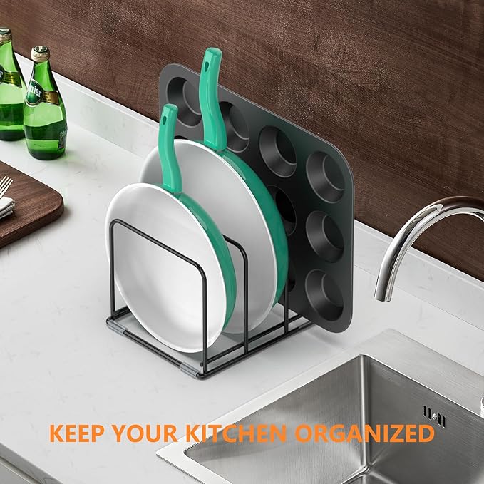 Kitchen Cabinet Organizer, 2PCS Steel Cookware Holder, Divided Holder with 3 Slots for Skillets Baking Tray and Chopping Board Rack - Pan Holder Storage (2.2 Inch Width Slots)