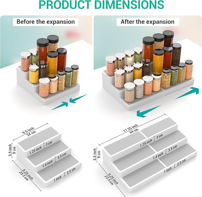 YAN & HIN Pack of 2, 3-Tier Spice Rack, Expandable and Non-Skid tiered Shelf, Medicine Cabinet Organizers, pantry organizers, and Seasoning Organizer, Canned Food Organizer