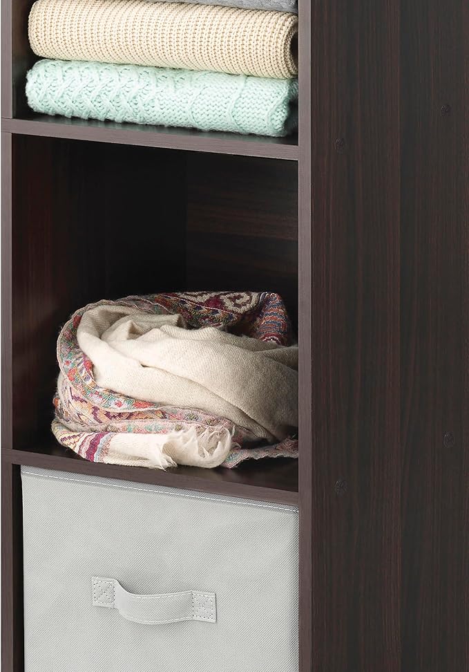 Whitmor 3 Cube Storage Organizer, 3 Tier Stackable MDF Wood Bookcase, Open Storage Display Bookshelf, Storage Cabinet for Living Room, Bedroom, Home, Office, 12.2" L x 11.7" W x 35.6" H, Espresso