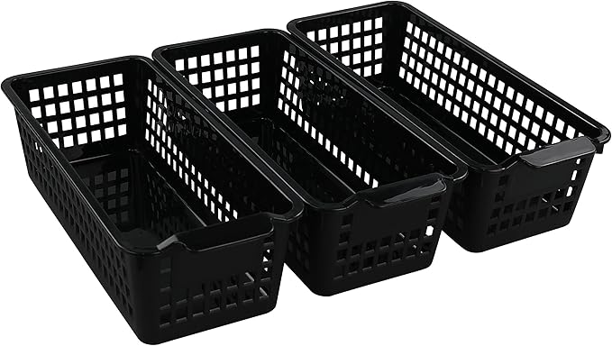 Begale Small Plastic Storage Baskets, Black, 11.6"L x 5"W x 3.4"H, Set of 6
