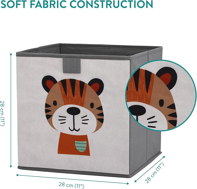 Navaris Kids Storage Cubes Set of 3 - Kids Cube Fabric Organizer Storage Bins - Foldable Cloth Cube for Childrens Bedroom Baby Nursery - Book Toy Bin Cubby Storage - Beige