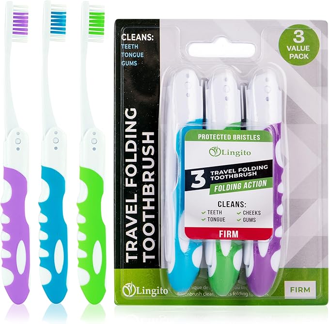 Portable Folding Toothbrush Kit - Built-in Cover, Collapsible, Multi-color (3 Pack Firm-Multicolor)