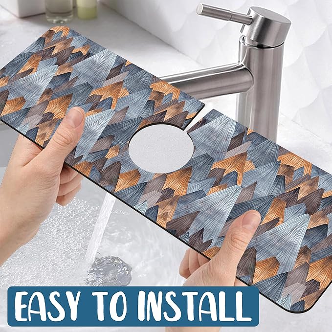 Abstract Mountain Sink Faucet Absorbing Mat Mountain Landscape Super Absorbent Fast Drying Mat Sink Gadgets Behind Faucet Sinkmat for Kitchen Bathroom, 15.5"x5.5"