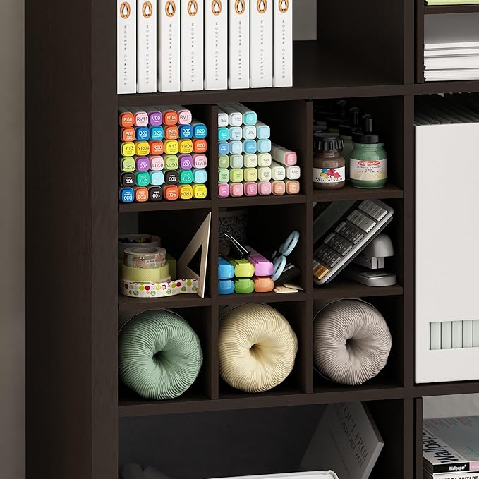 Furinno Cubicle Cube Insert, 9-Compartment Cube Organizer, Shelf Dividers, Fits into Furinno Extra Thick Cubes, for Organizers and Storage, Black Oak (Does not fit IKEA Kallax Shelving)