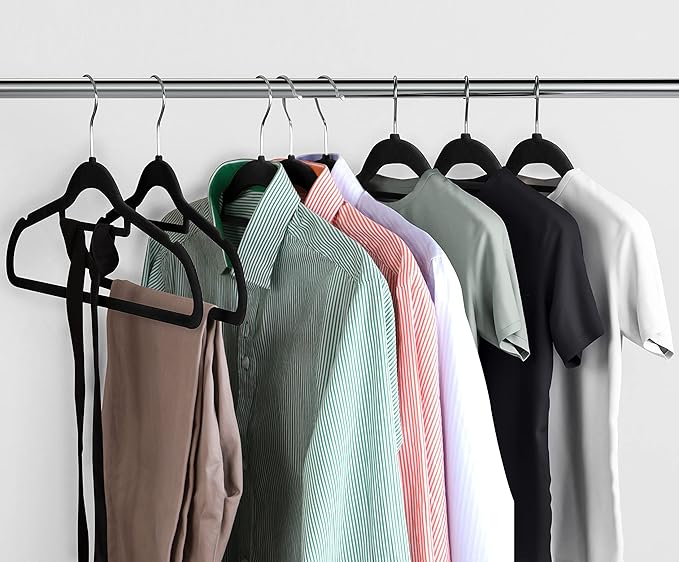 Utopia Home Premium Velvet Hangers 150 Pack - Non-Slip Clothes Hanger with Tie Bar - Black Hangers with 360 Degree Rotatable Hook - Heavy Duty Coat Hanger