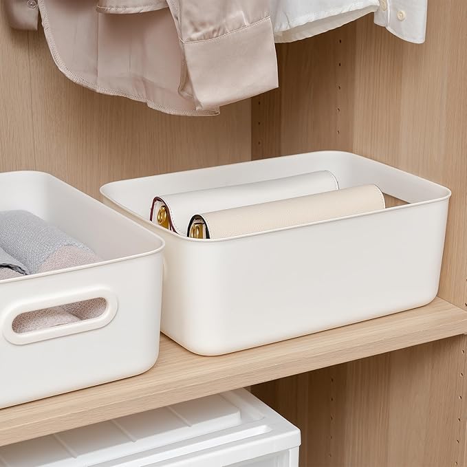 Citylife 4 PCS Storage Bins with Bamboo Lids Plastic Storage Containers for Organizing Stackable Storage Box with Handle, 15.12 x 10.67 x 5.98 inch