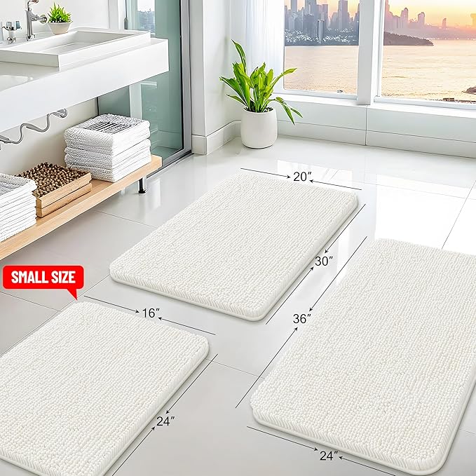 Arotive Bathroom Rugs 36x24, Extra Soft Absorbent Shaggy Chenille Bath Rugs, Machine Washable Rubber Backing Non-Slip Bath Mats for Bathroom Floor Tub and Shower, Home Decor Accessories, Ivory