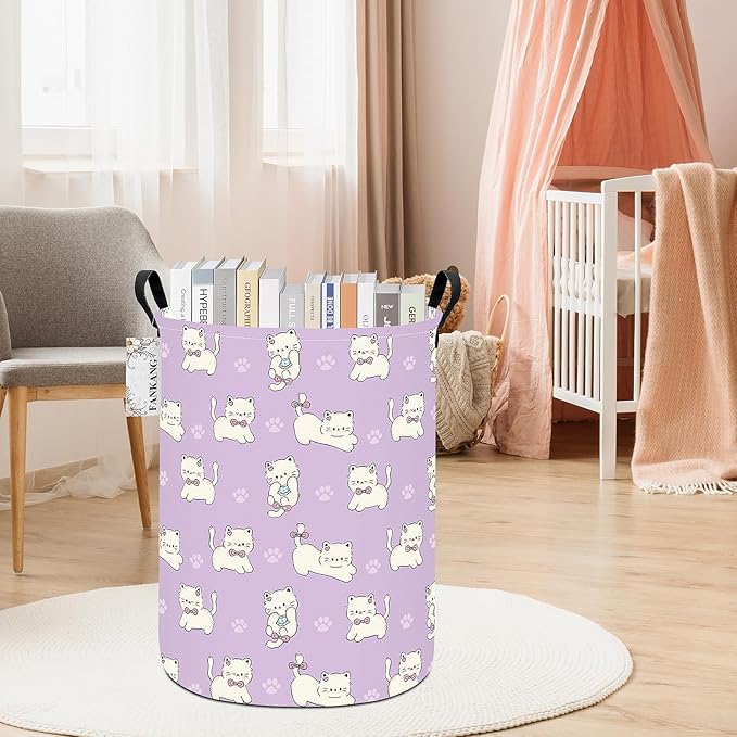 FANKANG Storage Basket, Nursery Hamper Canvas Laundry Basket Foldable with Waterproof PE Coating Large Storage Baskets for Kids Boys and Girls, Office, Bedroom, Clothes,Toys(Cat)
