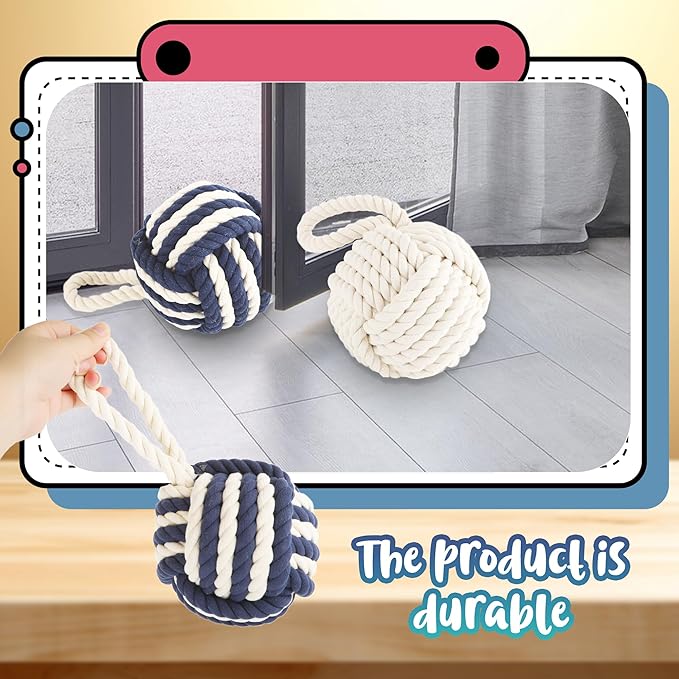 2 Pack Door Stopper Rope Knot Door Stops Jute Weighted Decorative Door Stoppers with Handle for Window Bottom of Door, 5.9 x 5.9 inch