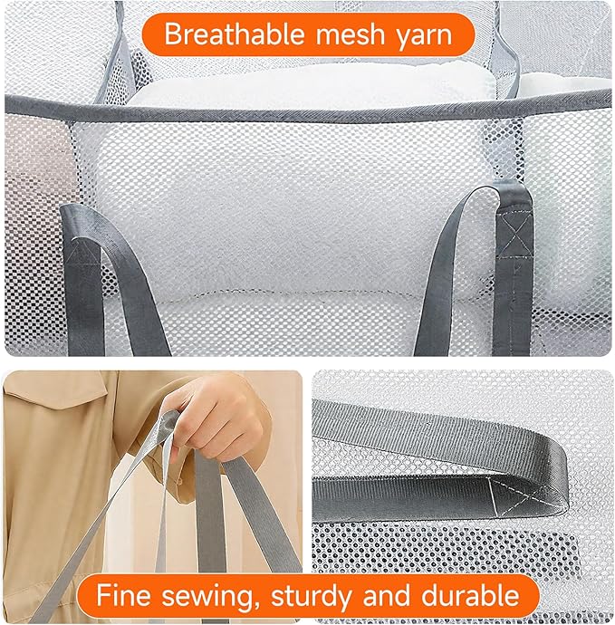 Large Collapsible Laundry Hamper,Gray Oxford Cloth 95L Capacity laundry basket with Handles,Breathable Mesh Design,Sturdy Steel Frame Clothes Hamper Wide opening for easy storage