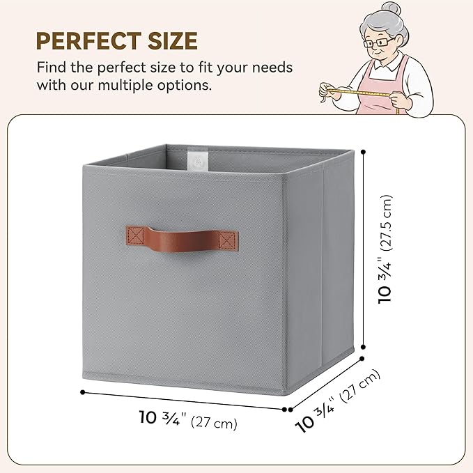 GRANNY SAYS Cube Storage Bins, 11 Inch Cube Storage Organizer, Fabric Storage Bins with PU Handle, Storage Cubes for Shelves, Closet, Dusty Blue, 6-Pack