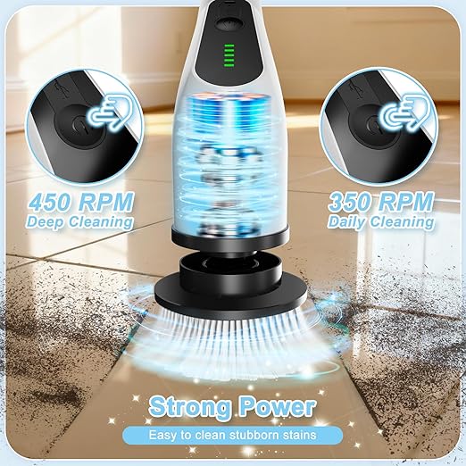 Homlab Electric Spin Scrubber, Cordless Cleaning Brush with 8 Replaceable Brush Heads, Shower Scrubber with Adjustable Extension Handle, Waterproof Power Scrubber for Bathroom Tile Floor Tub Car Walls