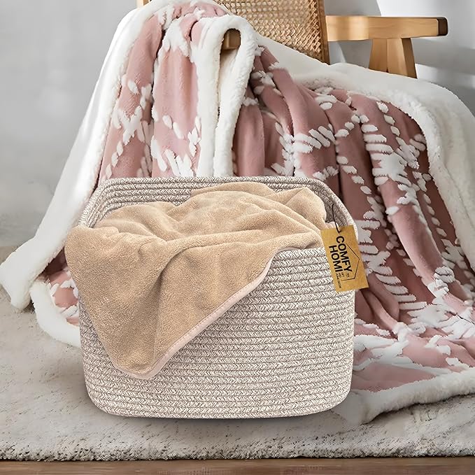 COMFY-HOMI 3Pack Small Woven Cotton Rope Basket for Organizing, Gift Baskets for Handles, Empty Gift Baskets, Medium Rope Basket|13.5" x 11" x 9.5" home decor for Living Room, Bathroom