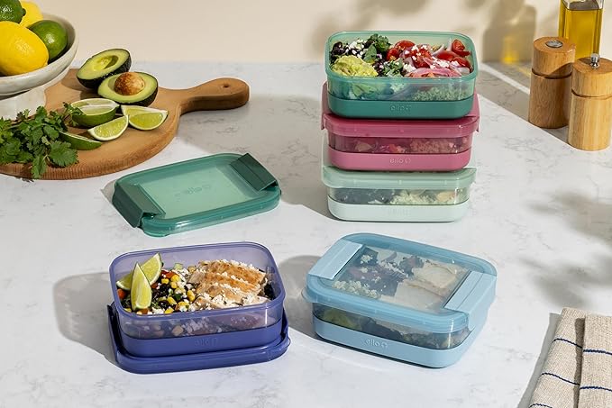 Ello Plastic 3.7 Cup Meal Prep Set 10 Pc, 5 Pack Set - BPA Free Plastic Food Storage Container with Silicone Boot and Airtight Plastic Lids, Dishwasher, Microwave, and Freezer Safe, Everest