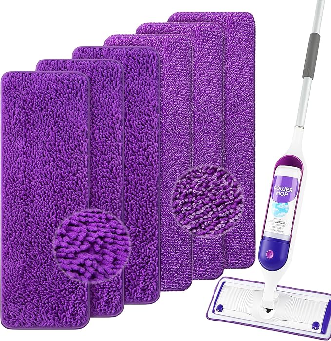Reusable Mop Pads for Swiffer PowerMop,6 Pack Chenille and Microfiber Power Mop Pads Refills for 13 ''-15 '' SprayMop,Machine Washable Pads Replacement for Multi-Surface Floor Cleaning
