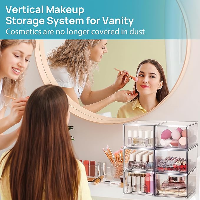 Vtopmart 10 Pack Clear Small Stackable Storage Drawers,Acrylic Bathroom Makeup Organizer,Plastic Storage Bins For Vanity, Undersink, Kitchen Cabinets, Pantry, Home Organization