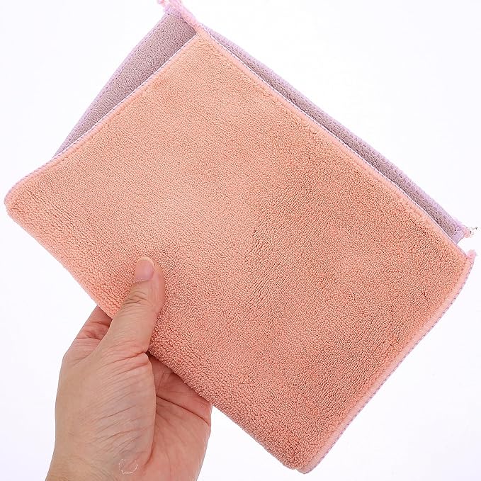 ARTIBETTER 2pcs Water Absorbing Kitchen Dishwashing Towels, Double-Layer Microfiber Cleaning Cloths 20x30cm Edge Stitching and Hanging Loop, Multi-Function Washcloths for Household Kitchen