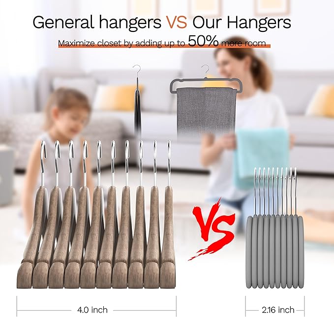 Gray Velvet Hangers 60 Pack, Slim Space Saving Pants Hangers for Closet Organizer, Rotating Hook, Non Slip Clothes Felt Hanger Heavy Duty for Tank Top, Jean Perchas, Camisole, Kids' Clothes