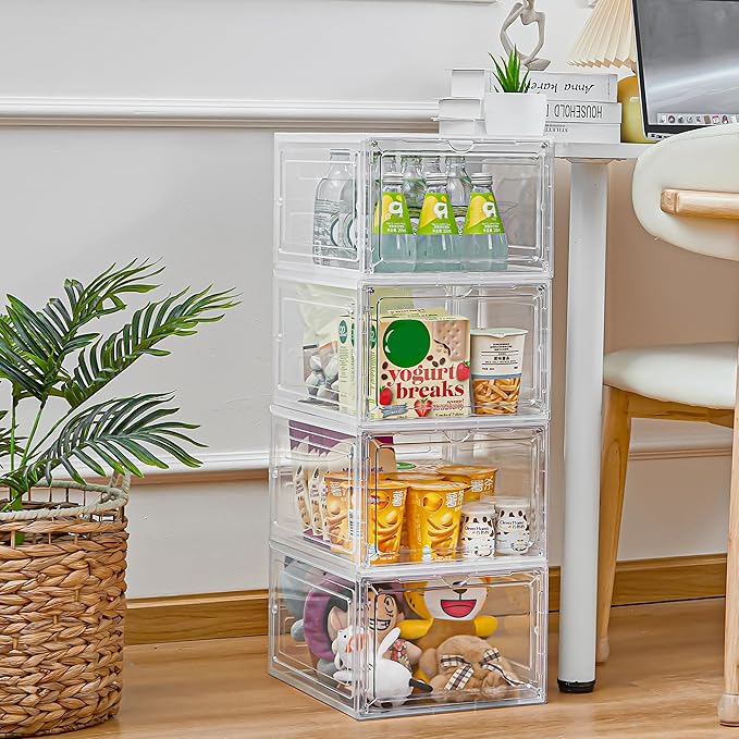 Storage Bins with Lids, 9 Pack Plastic Storage Containers with Magnetic Door, 19 Qt Stackable Clear Storage Box for Home, Office Organizing