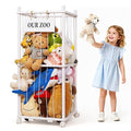 Stuffed Animal Storage Zoo, Wooden Stuffed Animal Organizer with Removable Wheels & 5-Row Elastic Cords, Space-Saving Plush Toy Storage Holder for Playroom, Bedroom, Nursery