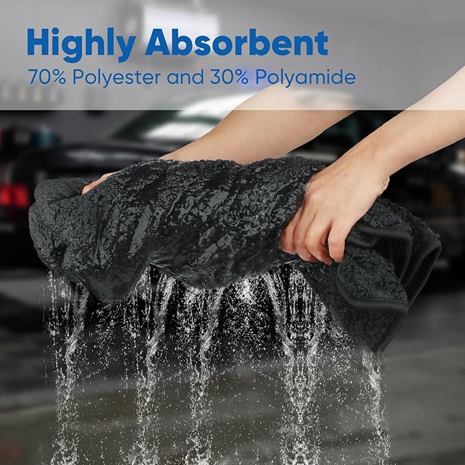 HOMEXCEL Professional Car Drying Towel (24"x 16") with Twisted-Loop Technology, 1200GSM for a Streak-Free Finish – Microfiber Towels for Cars, Trucks, SUVs, RVs and Motorcycles, 2 Pack