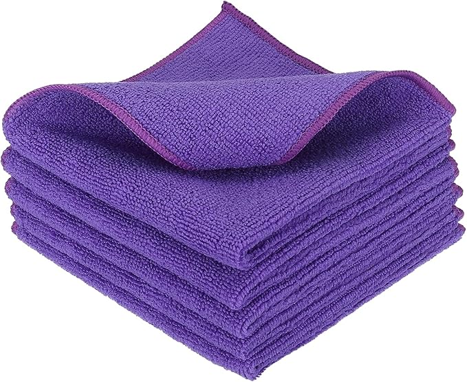 uxcell 5 Pcs Microfiber Cleaning Cloth, Kitchen Towels Reusable Microfiber Towels Highly Absorbent for Household Cleaning Supplies, Kitchen, Bathroom, Purple(Square), 11.8" X11.8