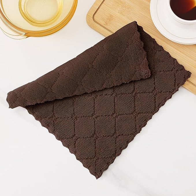 Homaxy 18 Pack Kitchen Dish Cloths (10 x 10 Inches, Brown), Super Soft and Absorbent Coral Velvet Dish Towels, Nonstick Oil Fast Drying Microfiber Cleaning Cloth, No Lint Household Dishcloths