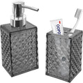 2PCS Dark Grey Bathroom Accessories. Contain Soap Dispenser and Toothbrush Holder Set. Boho Bathroom Set for Blue Bathroom Décor