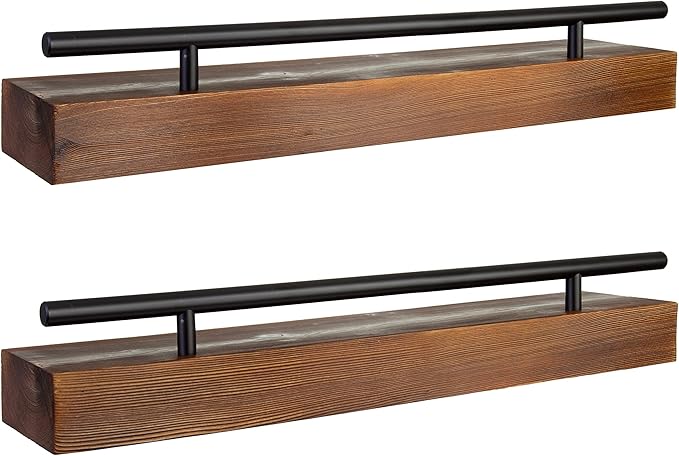 Floating Shelf Spice Rack - Multipurpose Pantry, Kitchen & Bathroom Wall Mounted Organizer for Spices, Essential Oils - Rustic Wood Hanging Shelving for Home - Solid Pine