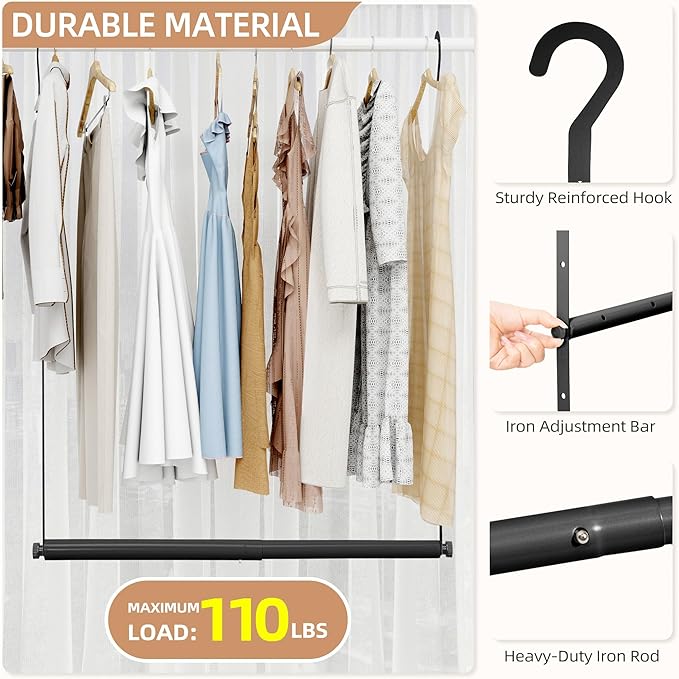 STORAGE MANIAC Adjustable Closet Rod Extender, Heavy Duty Space-Saving Clothes Hanging Bar, Double Rod Organizer, Black, 1 Pack