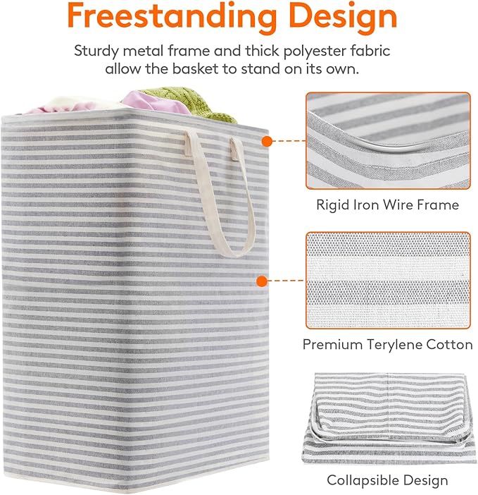 Lifewit 2 Pack Laundry Hamper Large Collapsible Laundry Baskets, Freestanding Waterproof Clothes Hamper with Easy Carry Handles in Laundry Room Bedroom Bathroom College Dorm, Grey, 2 x 125L